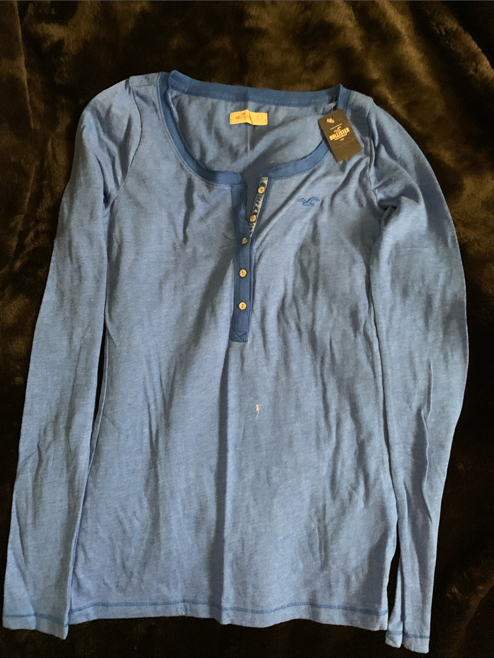 Hollister Men’s Long Sleeve Henley Shirt - Heather Blue